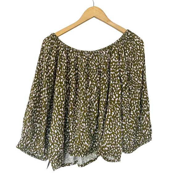 Eloquii Polka Dot Balloon Sleeves Cropped Top Size 22 NWT Green Ivory - Picture 3 of 7